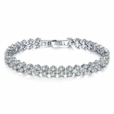 Damen Swarovski Elements Kristall Armband Armreif Herzform Weiß Silber Neu