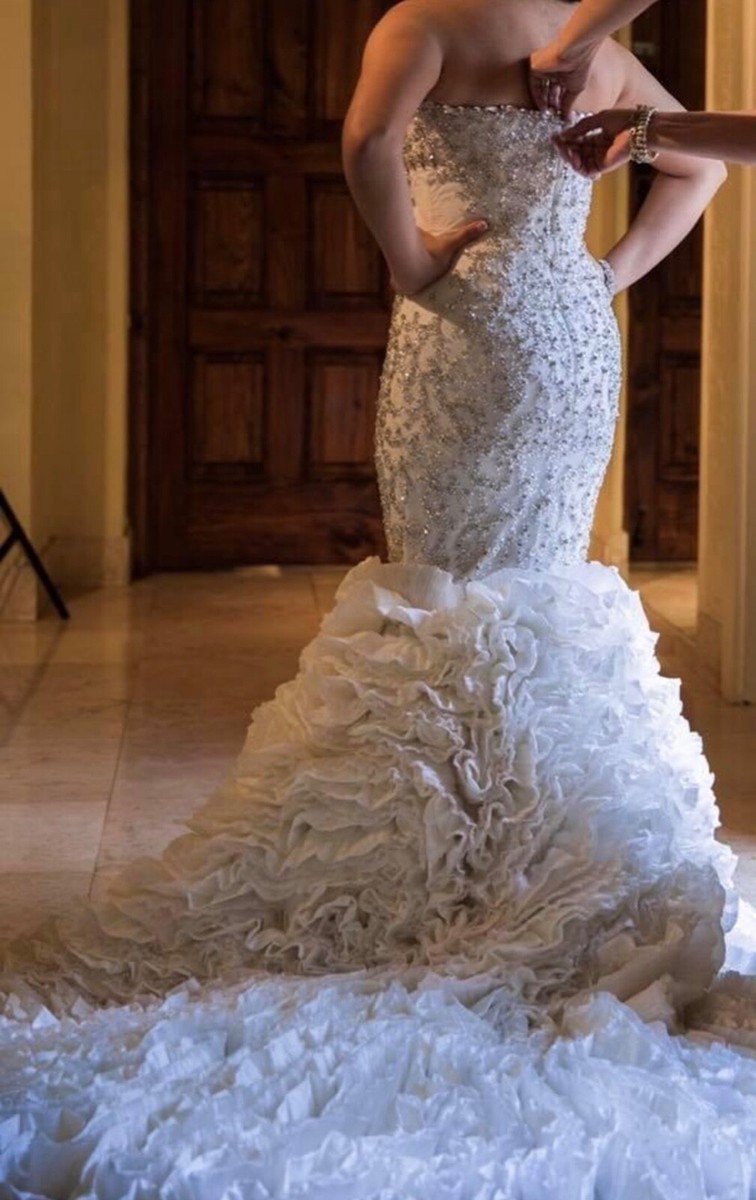 Stephen Yearick Size 2 Swarovski Mermaid Ruffled Wedding Dress Bridal Gown  | eBay