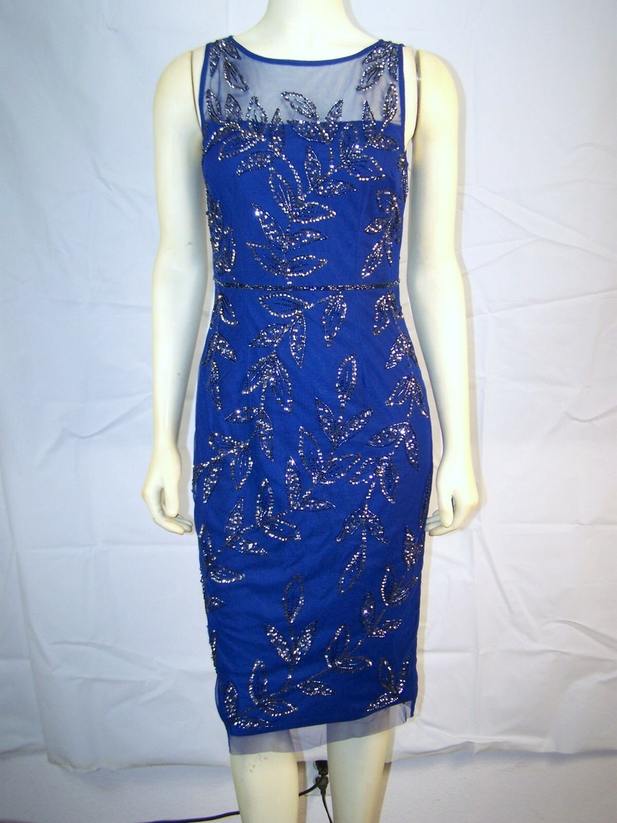Adrianna Papell Dress Sz 0 Womens Blue Gray Sequined Round Neck A Line  Ladies | eBay
