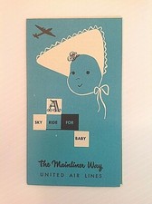 Vintage 1951 United Airlines Sky Ride For Baby Mainliner Way Flight Brochure Wow