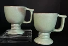 Set Of 2 Vintage Frankoma Pottery #C13 Prairie Green Footed Mugs Cups