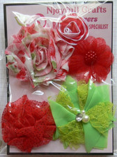 Christmas Colour Red Green White Cotton Organza 5 Flower Mix 30-60mm NJC B2