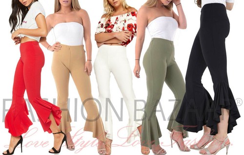 Asymmetric Frill Hem Ruffle Trousers 
