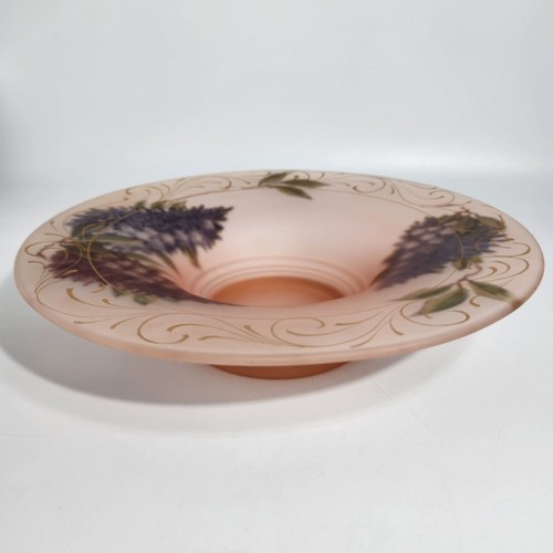 Pink Frosted Glass Bowl Hand Painted Purple Lavender Floral w/Gold Accents VTG - Picture 12 of 12