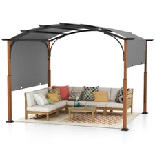 10' x 12' Outdoor Poolside Retractable Pergola w/ Retractable Canopy Metal Frame