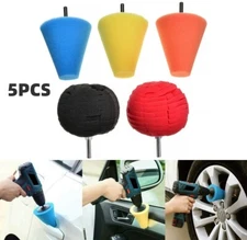 4" Foam Drill Polishing Cone Ball Pads Car Hub Waxing Buffing Polisher Wheel Kit
