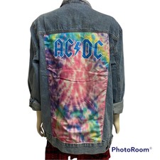 Nwt Ac/dc Acdc Denim Jean Jacket Blue Tie Dye Women's Size Large