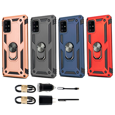 Bundle+ For Samsung Galaxy A71 4G Temper Glass Ring Magnet Kickstand Phone  Case