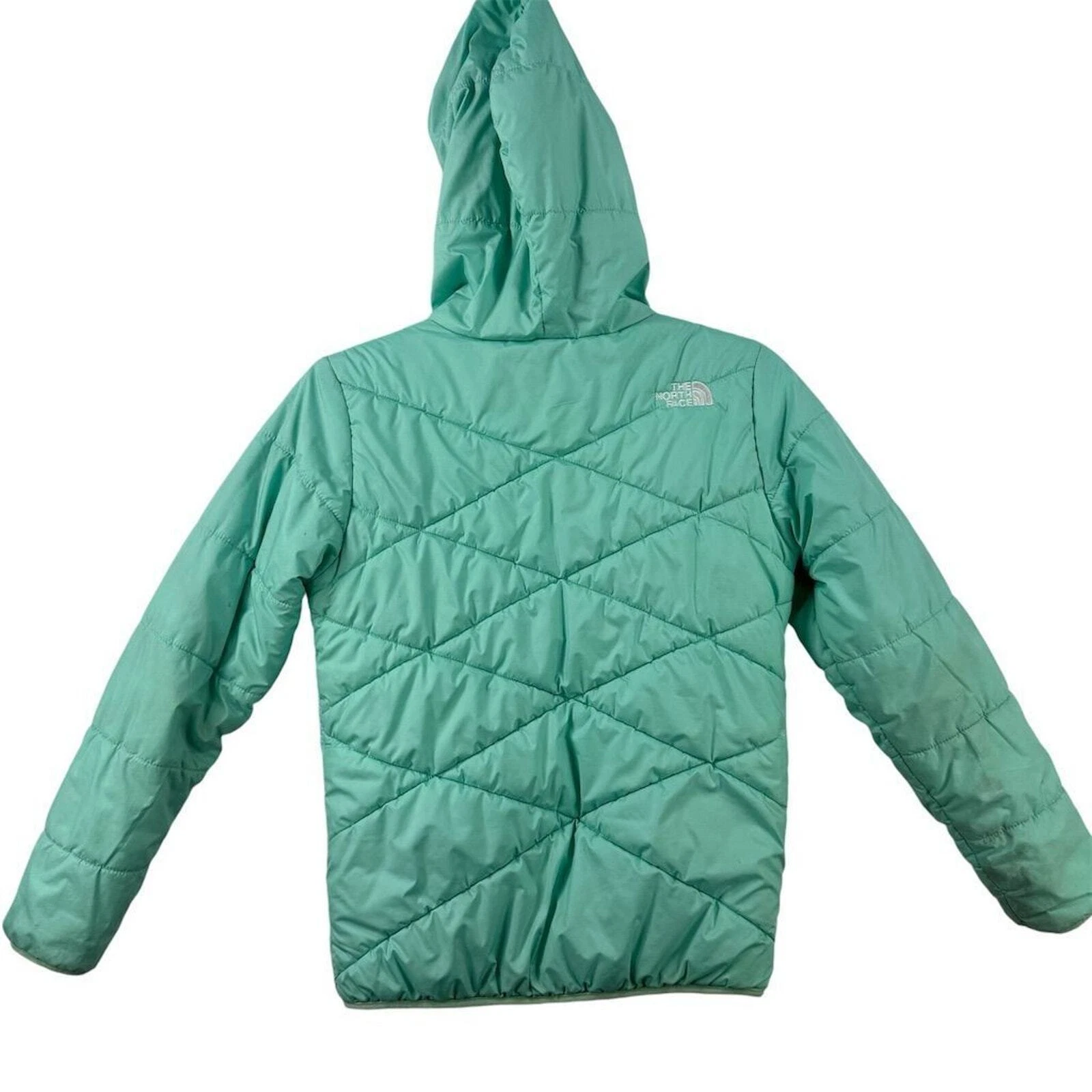 north-face reversible hooded teal mermaid read jacket