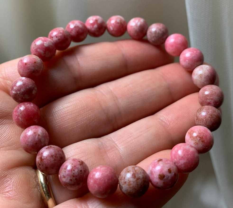 GORGEOUS RARE NEW FIND PINK THULITE GARNET HIGH GRADE CRYSTAL BRACELET  NORWAY