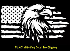 Bald Eagle American Flag 8" x 4.5" White Vinyl Decal Car Truck Windows