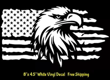 Bald Eagle American Flag 8" x 4.5" White Vinyl Decal Car Truck Windows