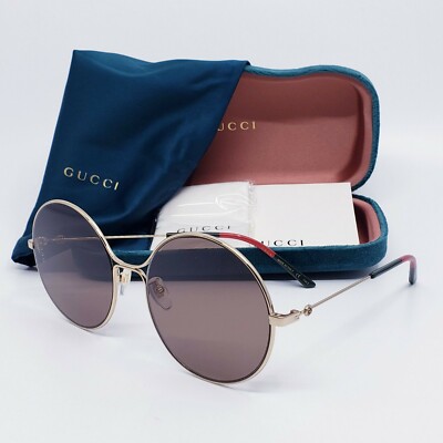 GUCCI GG0395S 002 GG Logo Gold/Brown Metal Round