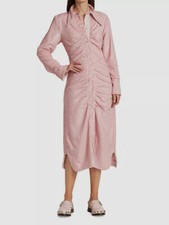 $695 Ganni Women Pink Sequined Midi Shirtdress Size 38