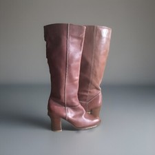 Brown Brazil Made Leather Vintage Women s Knee High Boots Side Zipper 8.5B