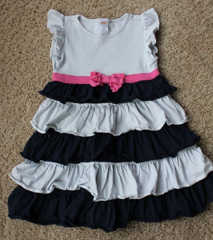 Girls Gymboree size 7 Dress Navy Blue and White Ruffle with Pink Bow