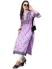 GoSriKi Women's Cotton Blend Chikankari Embroidered Straight Kurta