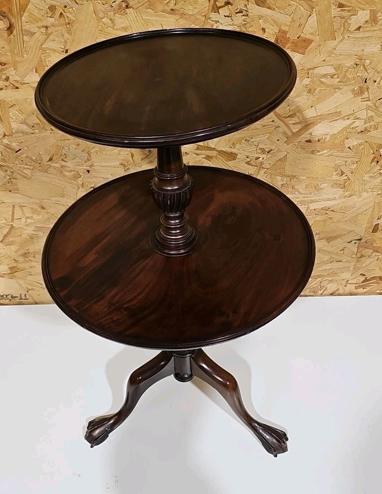 Vintage Dumb Waiter Butler Mahogany Two Tier Round Rotating Occasional Table — image 3