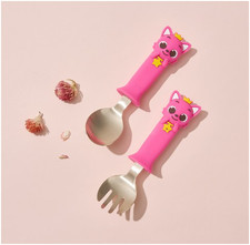 Pinkfong Banzza Yugi Brass Fork  Spoon Set Kid Baby Tableware Birthday Gift