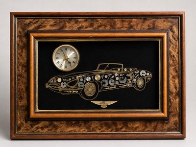 Ken Broadbent Jaguar E-Type Quartz Clock Collage Watch Parts Framed Art HUB42