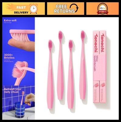 Extra Soft Toothbrushes for Sensitive Gums, Ergonomic Grip, BPA Free, 4 Pack, Bl
