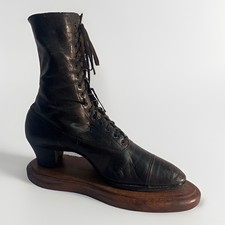 Antique Victorian Edwardian Black Leather Lace-Up High Button Boot Display Shoe