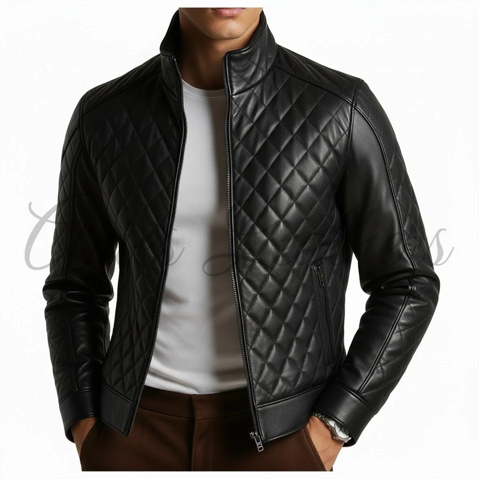 男式正品 LAMBSKIN 皮革白色飞行飞行员夹克绗缝风格自行车外套 — 第 4/4 张图片