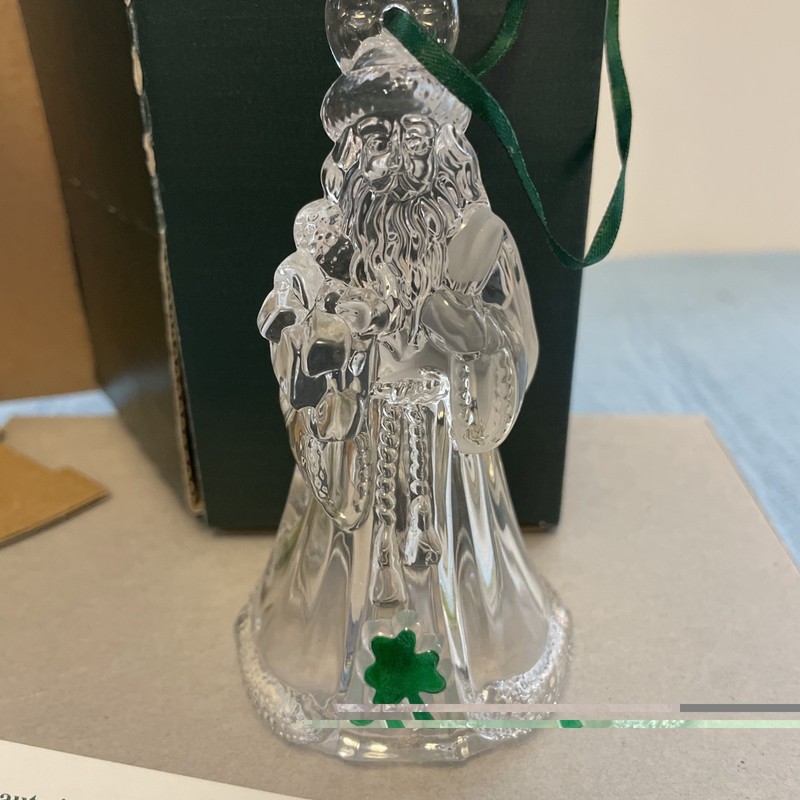 Galway Irish Crystal Father Christmas Bell Ornament W/ Shamrock 24% Lead Crystal