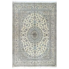 10'x14'2" Ivory 300 KPSI Zoroastrian Nain Hand Knotted Wool and Silk Rug 1462