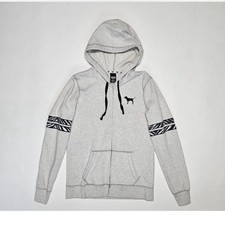 PINK Victoria's Secret Women's Full Zip Hoodie Gray M Logo Hooded Pockets