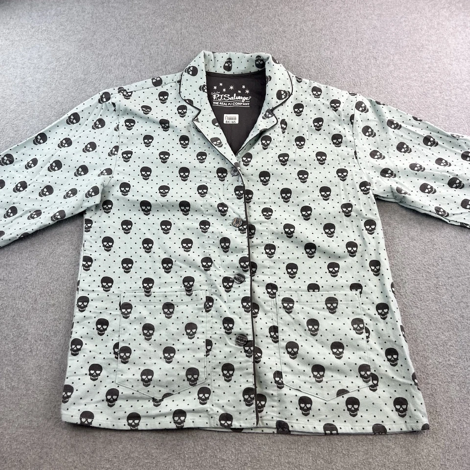 Camisa para dormir PJ Salvage para mujer grande azul calavera polar manga larga con botones Foto 4 de 4