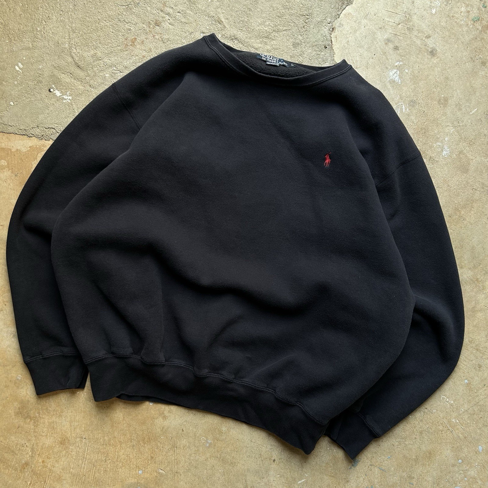 Polo Ralph Lauren Vintage Girocollo Felpa Nera Pony Logo Baggy Uomo Large