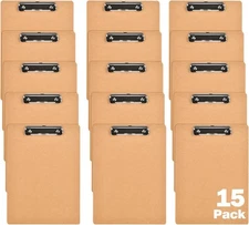 15 Pack Mini Clipboards, 6 x 9 Inches A5 Small Clipboards, Wood Hardboard Memo S