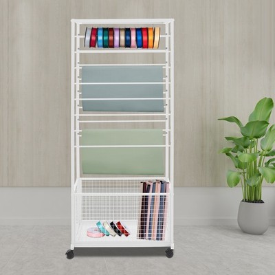 16 Tier Double Sided Ribbon Organizer Large Capacity Ribbon Storage Holder White
