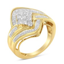 10K Yellow Gold over .925 Sterling Silver Diamond Bypass Cluster Ring (1 Cttw, I