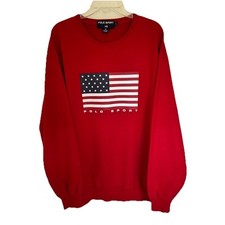 VTG Polo Sport Ralph Lauren Men s Red Flag Sweatshirt Spellout Logo 90 s LG