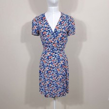 Sezane Anastasia Blue Poppy Floral Wrap Dress Lined Summer Mini Dress 34 US 2 XS