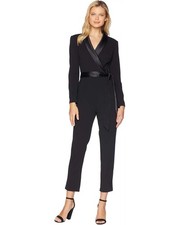 Adrianna Papell Crepe Tuxedo Black Evening Jumpsuit 8 NWT