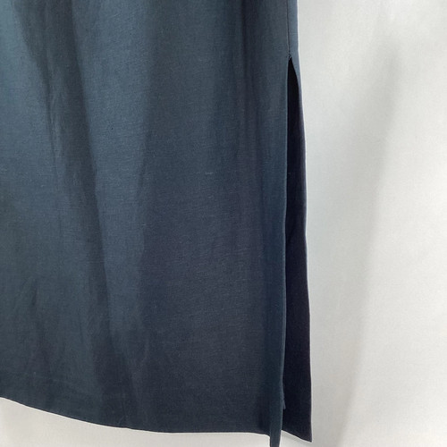Vintage Monsoon Navy Shiny Satin & Linen High Waisted Pencil Skirt UK 14 - Picture 4 of 7