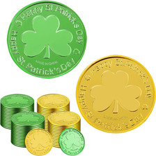 St. Patrick's Day Gold Coins - 100 Plastic Shamrock Party Favors