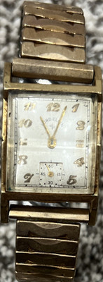Lord Elgin Manual Wind Analog Rectangle Watch White Dial Gold Filled Bracelet