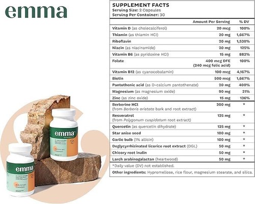 Integratore EMMA per la salute dell'intestino - Gas e gonfiore sollievo stitichezza 60 conteggi - Foto 7 di 18