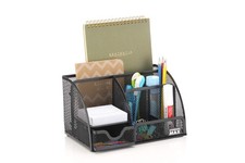 Desk Organizer with Drawer, Desktop Wire Mesh Sorter with 6 Compartments for ...