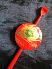 Vtg NOS Kanzashi Wooden Lacquer Hair Stick Pin Japanese Ornament Hand Painted 8"