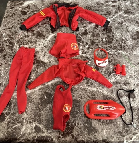 Vtg Barbie 80s 90s Baywatch Red Swimsuit Jacket Accessories ~ FAST SHIP