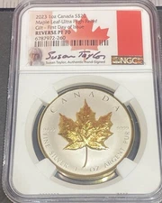 CANADA $20 1OZ SILVER MAPLE LEAF GILT NGC REVERSE PF70 S. TAYLOR SIGNATURE 2023