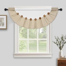 Farmhouse Valance Curtains, Semicircular 52"Wx18"L 1 Panel White and Linen