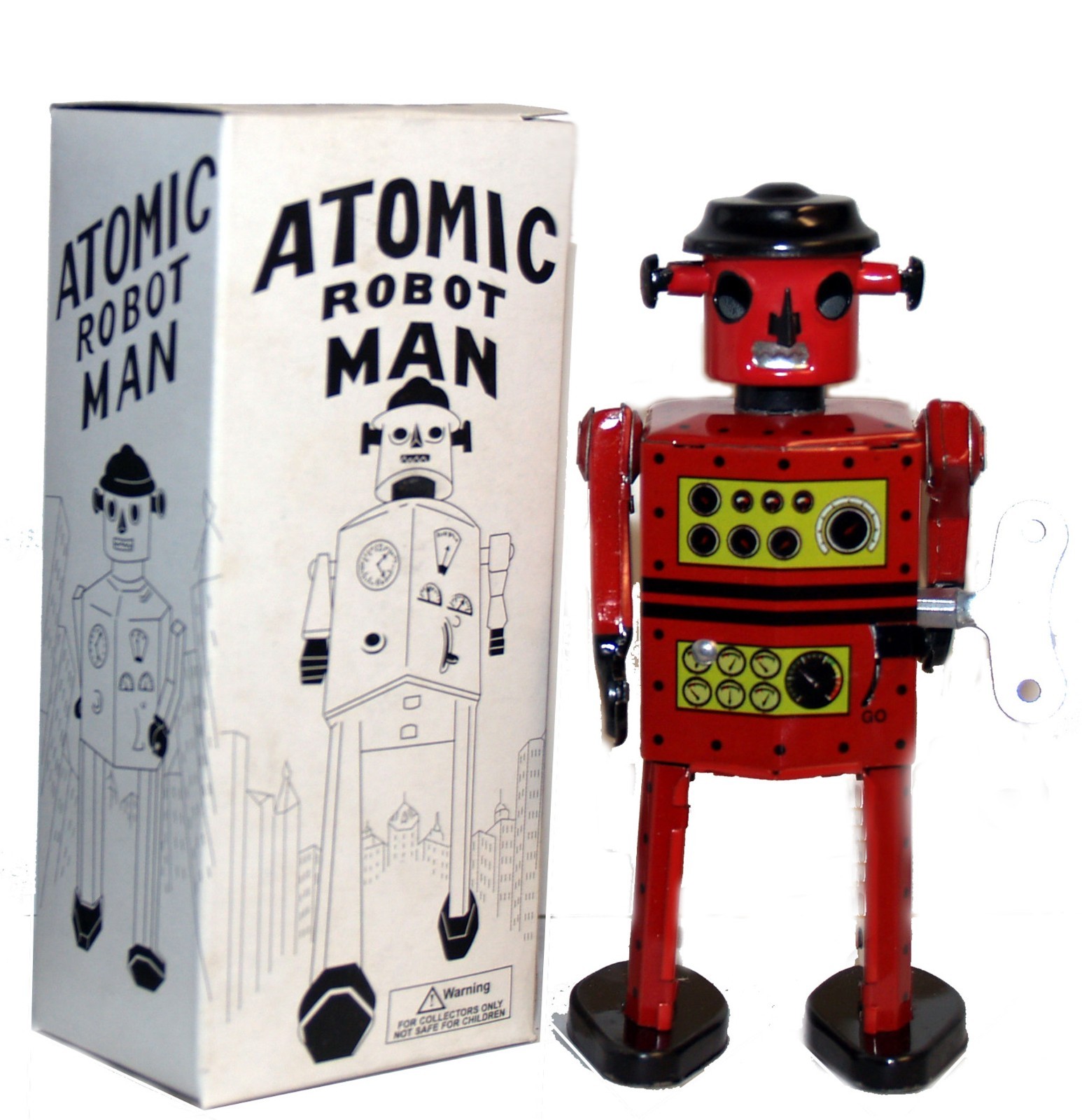 Atomic Robot Man Tin Wind-Up Toy Red with Key and box - Rare import version