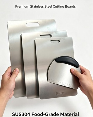 3-teiliges Titan Stahl Schneidebrett Set | Hygienisch Anti-Kratzer Lebensmittelecht Vorbereitung