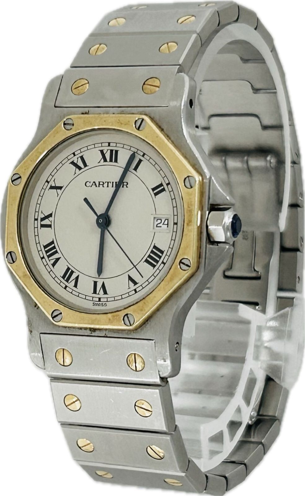 Cartier Santos Octagon LM W2001583 187902 Silver 29mm Ivory Dial Quartz #WJW156